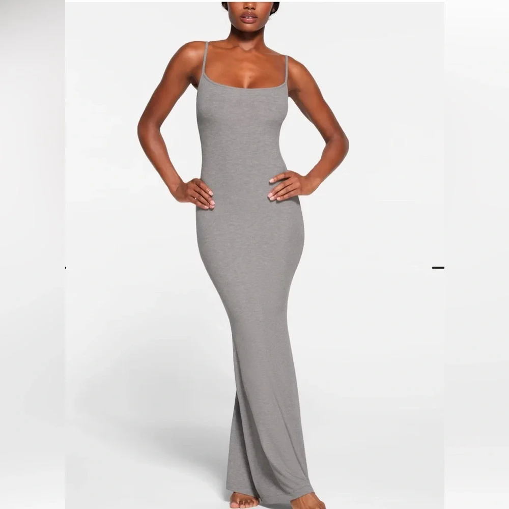 SKIMS Ribbed StretchyGray Maxi Dress Medium - Picture 1 of 11